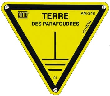 Catu - Pancarte triangulaire en alu. (ep. 0,5 mm) pour identification terre parad.