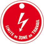 Catu - Macaron de consignation. Alu, fond rouge. Ø 300 mm. "LIMITE DE ZONE DE TRAVAIL".
