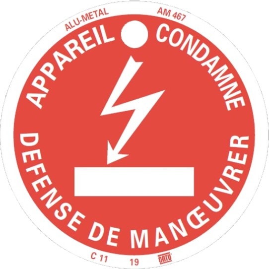 Catu - Macaron de consignation,normalisé ENEDIS ,fond rouge. Ø80mm. DANGER ELECTRIQUE".