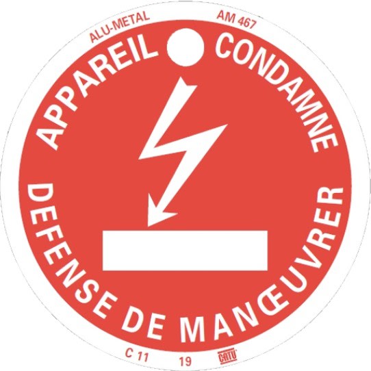 Catu - Macaron de consignation,normalisé ENEDIS ,fond rouge. Ø80mm. DANGER ELECTRIQUE".