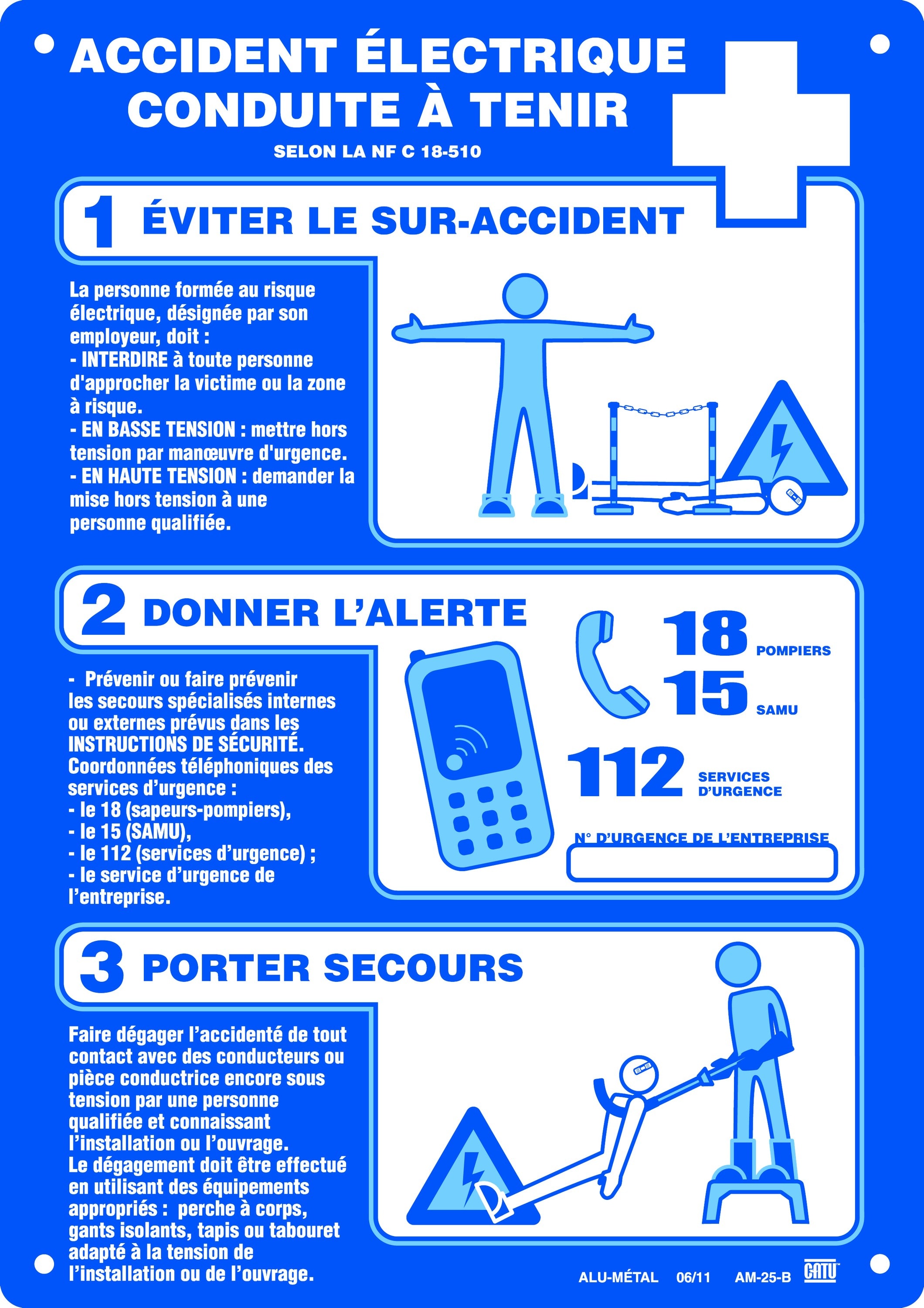 Catu - Affiche plastique "ACCIDENT ÉLECTRIQUE CONDUITE À TENIR" NFC18510 format A4.