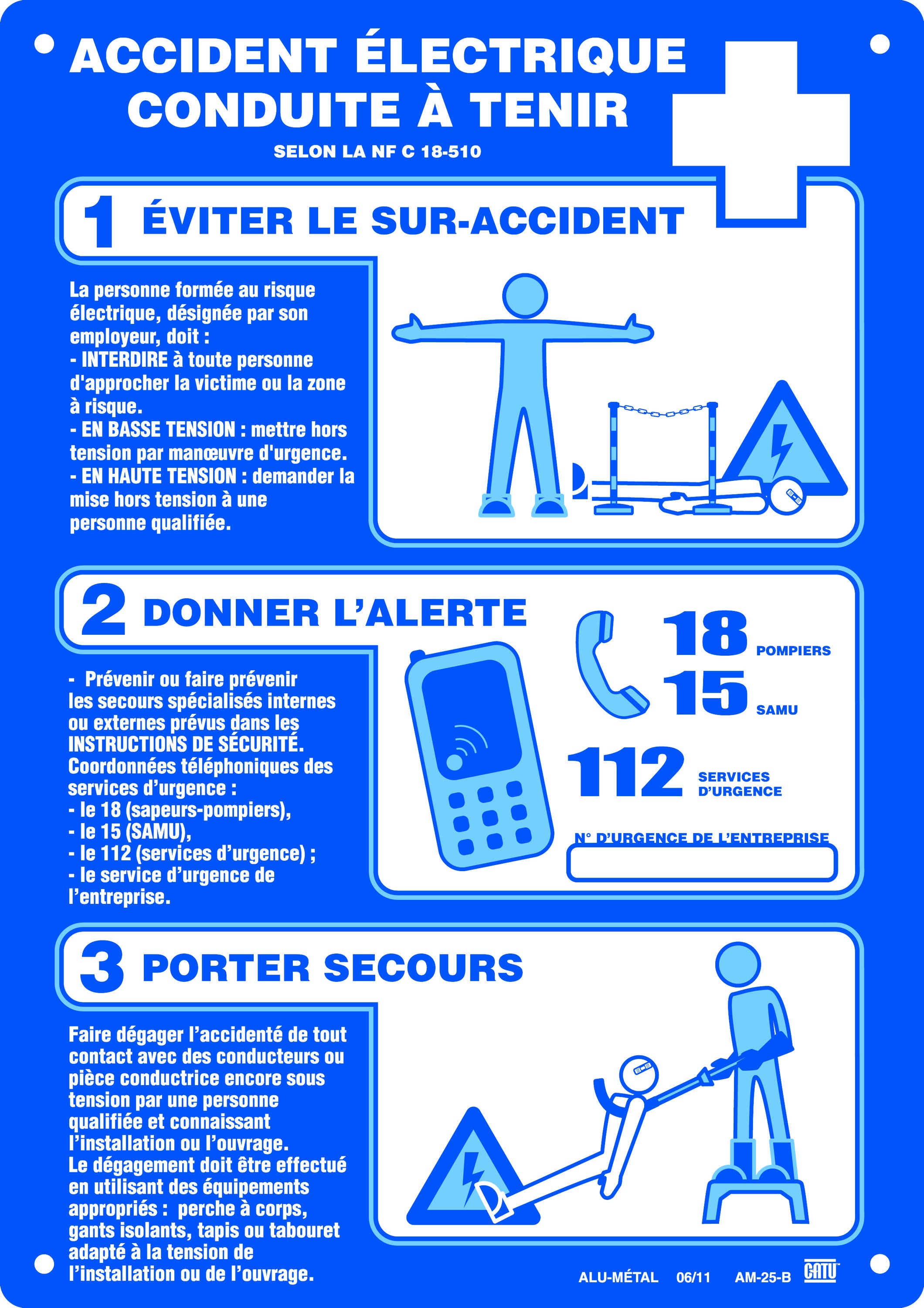 Catu - Affiche plastique "ACCIDENT ÉLECTRIQUE CONDUITE À TENIR" NFC18510 format A4.