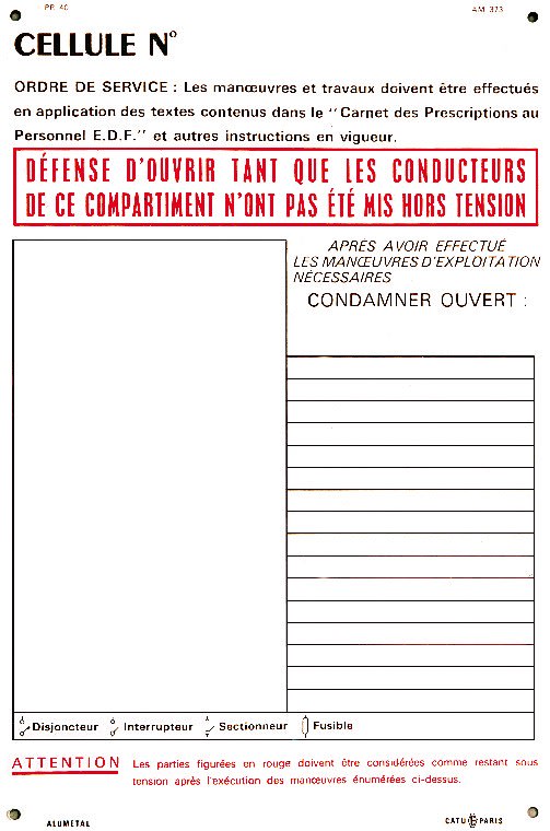 Catu - Affiche PVC de consignation "CELLULE ÉLECTRIQUE" 300 x 200 mm. Enedis : 3700321.