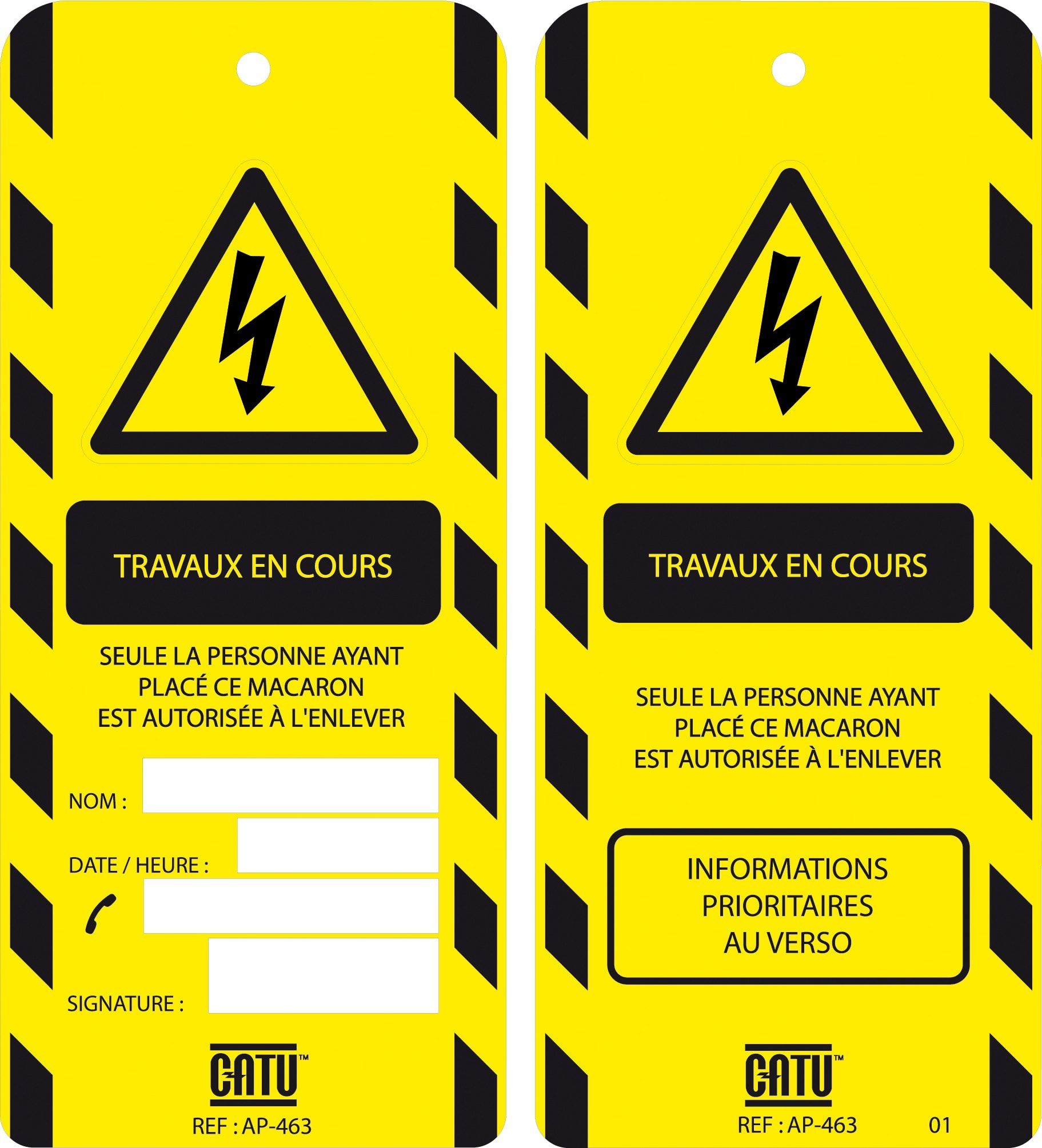 Catu - Affichette PVC de signalisation "TRAVAUX EN COURS" , dimensions 170 x 75 mm.