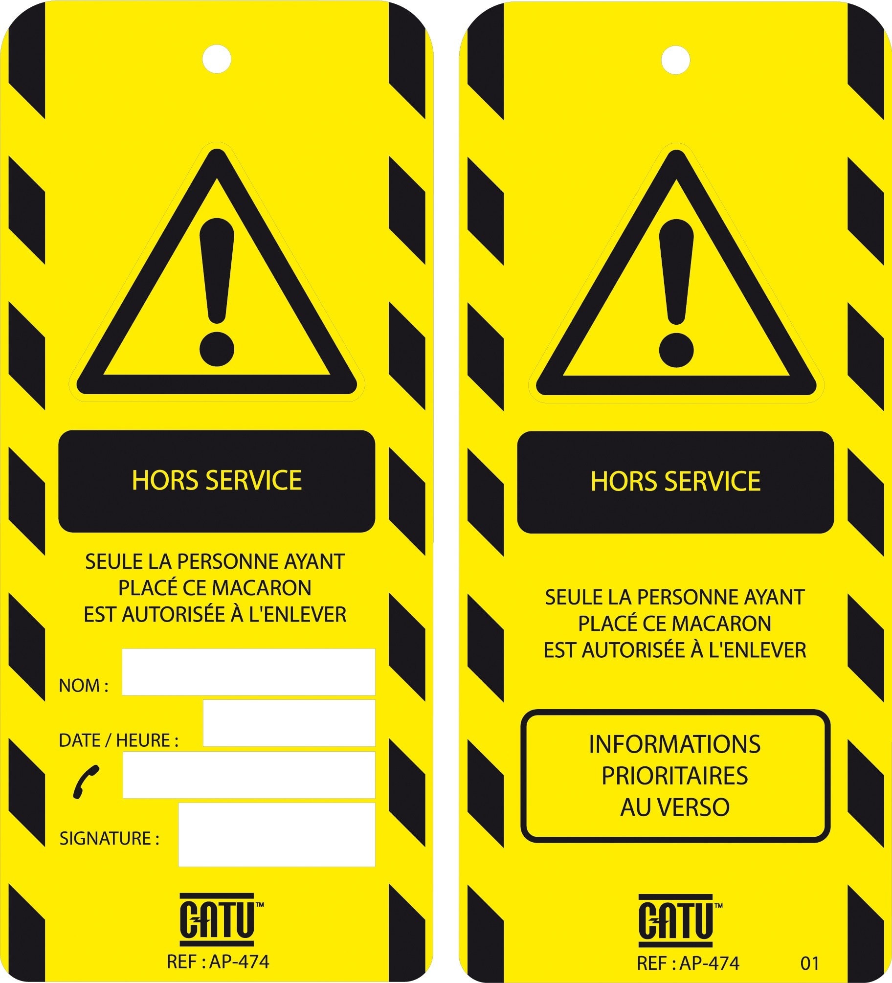 Catu - Affichette PVC de signalisation "HORS SERVICE" , dimensions 170 x 75 mm.