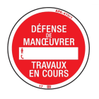 Catu - Macaron de consignation, ENEDIS fond rouge. Ø100mm. "DEF DE MAN?UVRER, TRAVAUX"