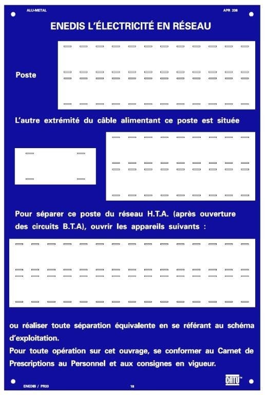 Catu - Plaque alumétal de signalisation" ENEDIS" pour transformateur 300 x 200 mm.