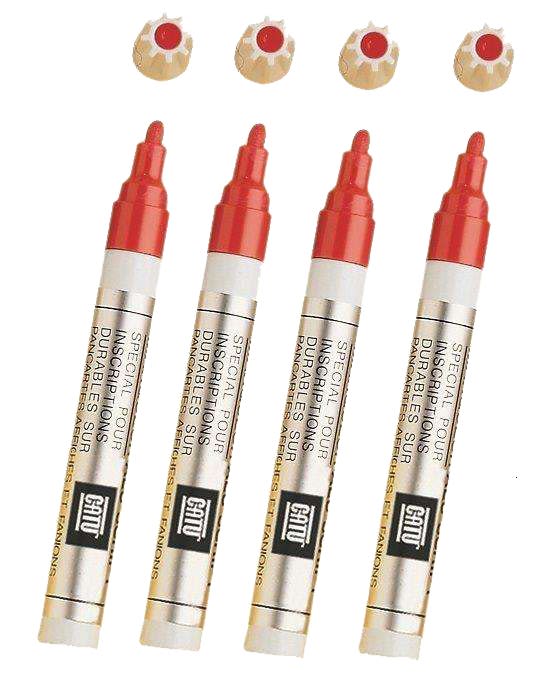 Catu - Étui 4 marqueurs ALU-SCRIPT Rouge pour plaques de signalisation.