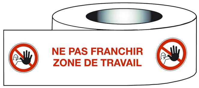 Catu - Ruban adhésif de sécurité "NE PAS FRANCHIR ZONE DE TRAVAIL" 100 x 50 mm.