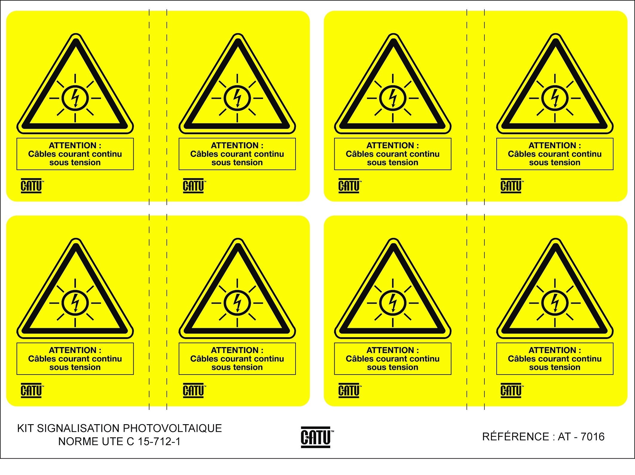 Catu - Planche de 4 étiquettes autocollantes pour installations "att" photovoltaïques.