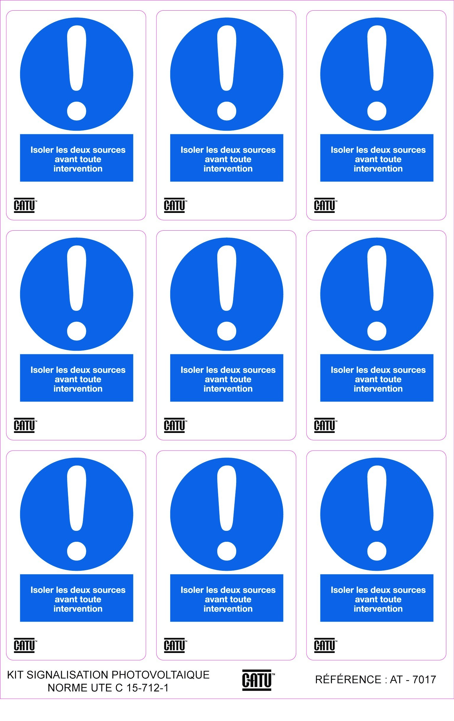 Catu - Planche de 9 étiquettes autocollantes "Isoler?" 130 x 205 mm.