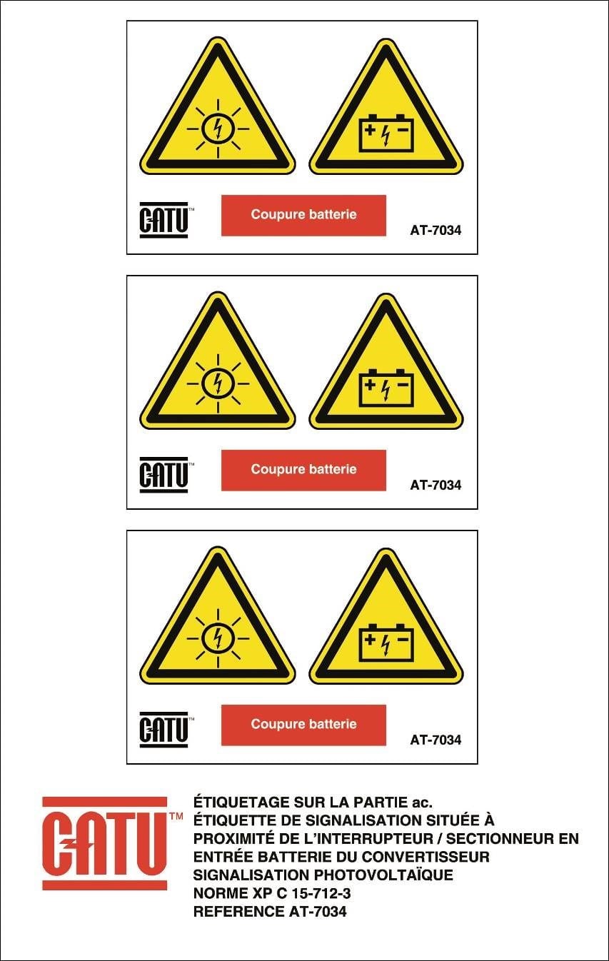 Catu - Planche de 3 étiquettes autocollantes "Coupure batterie" 75 x 50 mm.