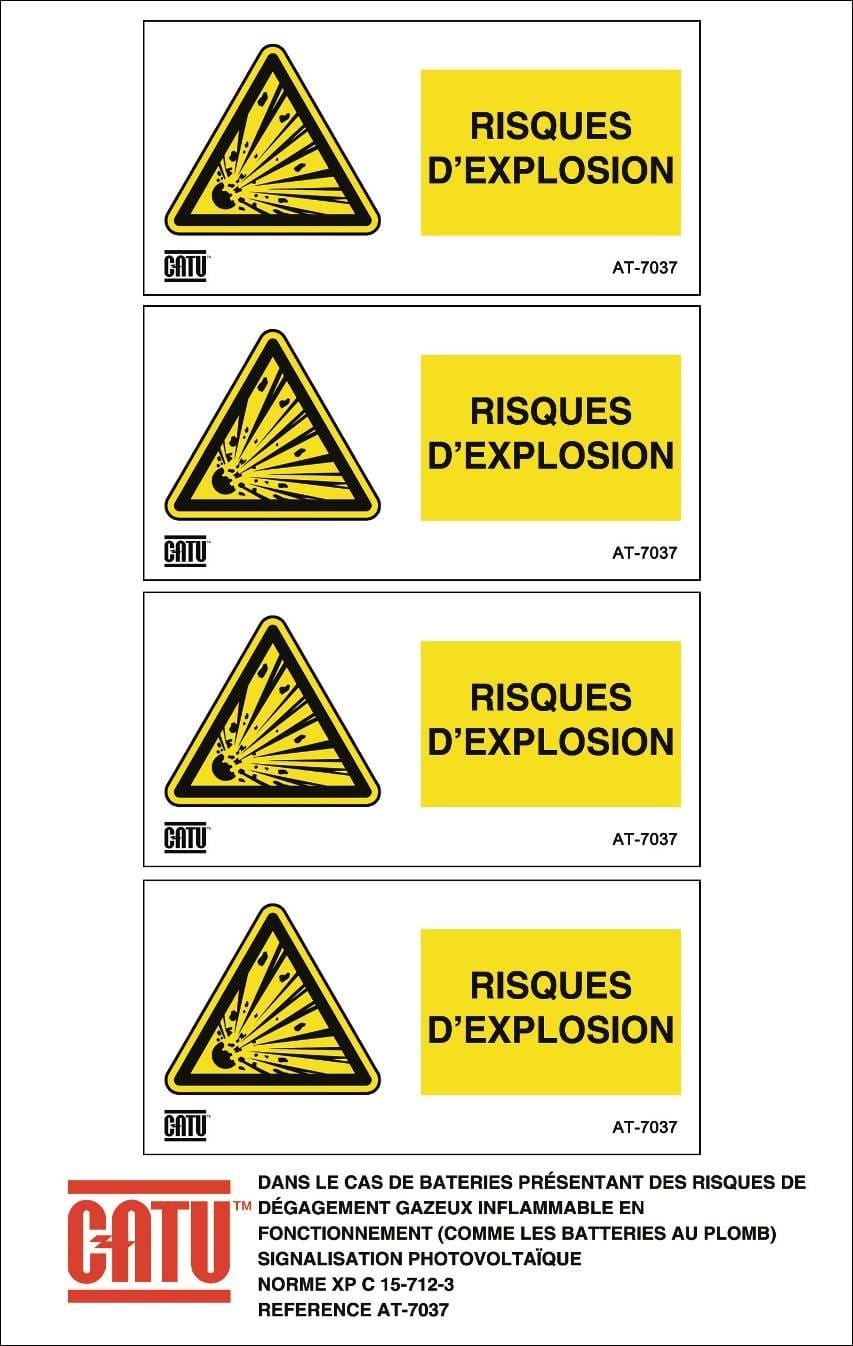 Catu - Planche de 4 étiquettes autocollantes "Risques d'explosion" 85 x 42 mm.