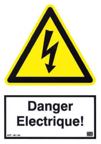 Catu - Lot de 5 affiches rigides autocollantes "danger électrique" 300 x 200 mm.
