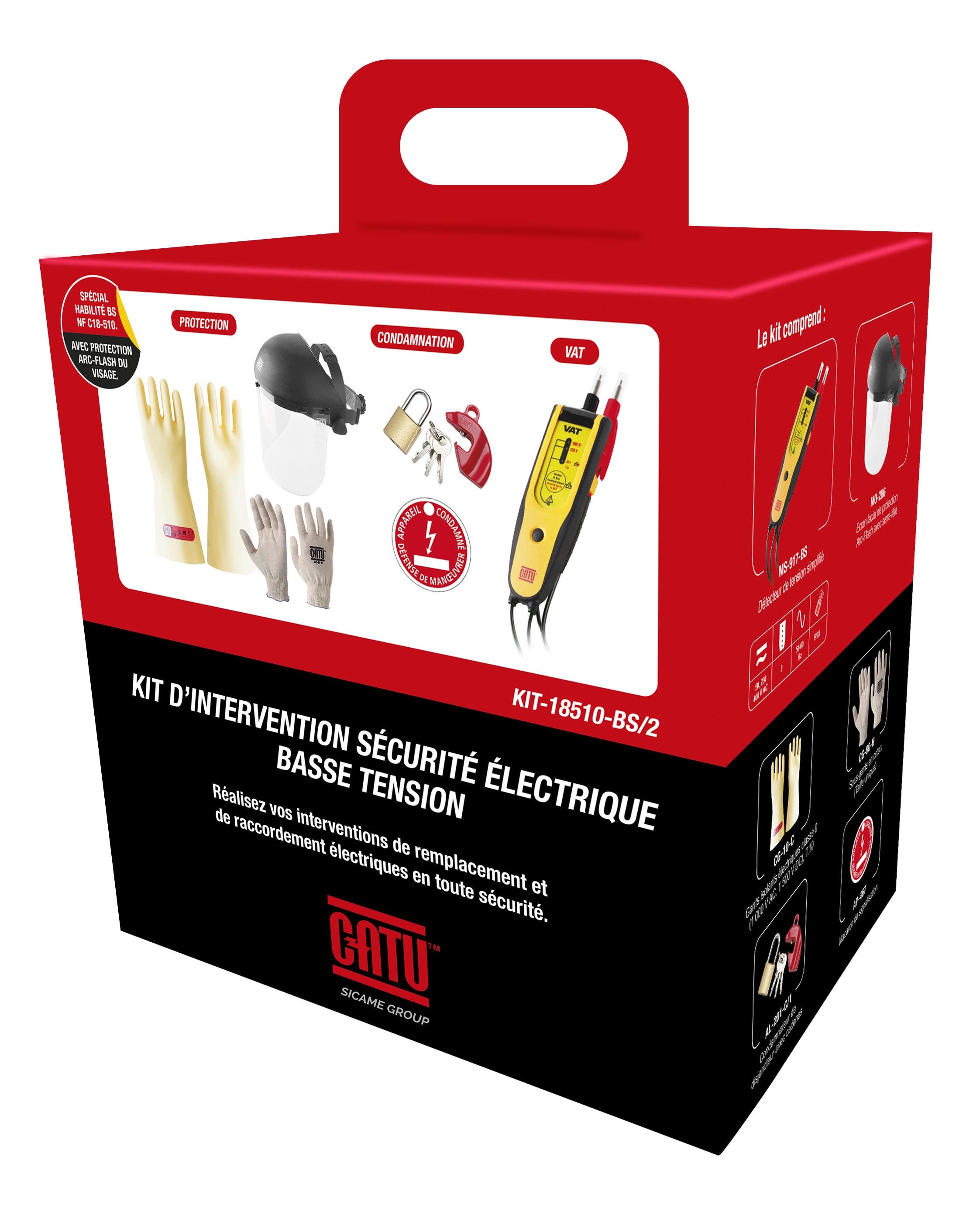 Catu - Kit de protection BT, NF C18-510, pour habilitation BS, avec écran facial.