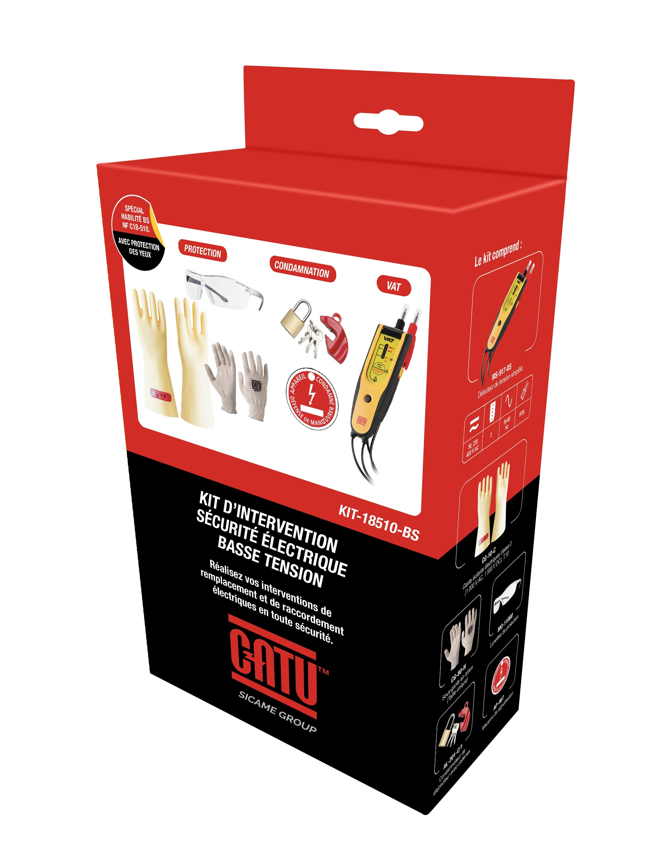 Catu - Kit de protection BT, NF C18-510, pour habilitation BS, avec lunettes.