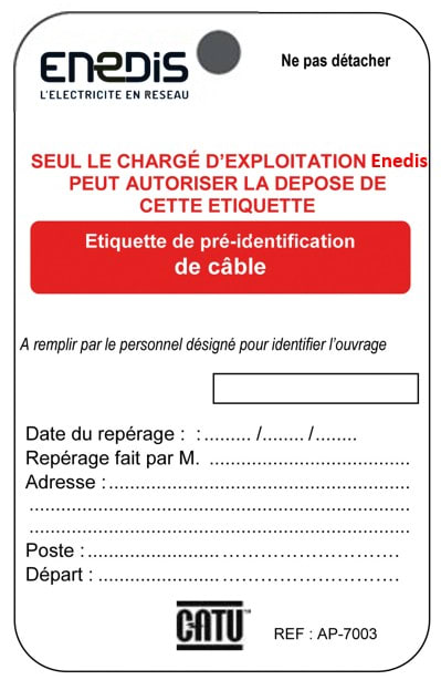 Catu - Etiquette de pré-identification de câble ENEDIS. Matière plastique. 75x120mm.