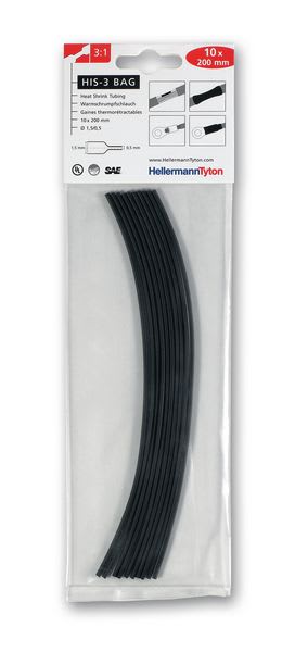 Hellermanntyton - Gaine thermorétractable  HIS-3-BAG 1,5/0,5-BK, 10 longueur de 200mm en sachet