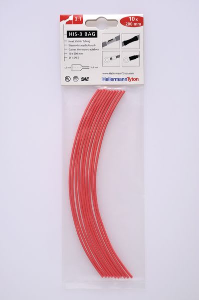 Hellermanntyton - Gaine thermorétractable HIS-3-BAG 1,5/0,5, rouge, 10 longueur de 200mm en sachet