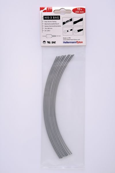 Hellermanntyton - Gaine thermorétractable HIS-3-BAG 1,5/0,5, grise, 10 longueur de 200mm en sachet