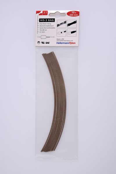 Hellermanntyton - Gaine thermorétractable HIS-3-BAG 1,5/0,5, marron,10 longueur de 200mm en sachet