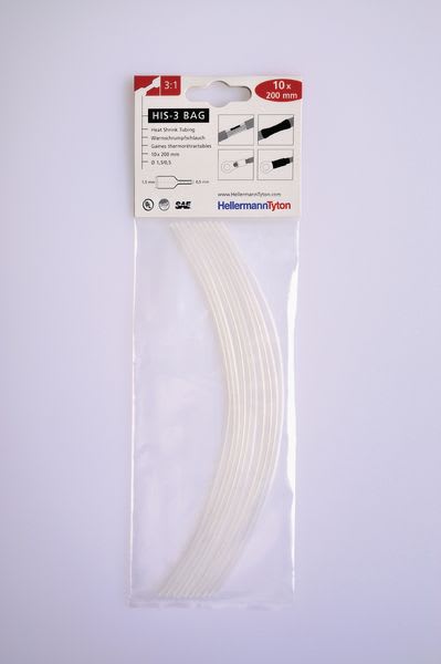 Hellermanntyton - Gaine thermorétractable  HIS-3-BAG 1,5/0,5, transparente, 10 longueur de 200mm
