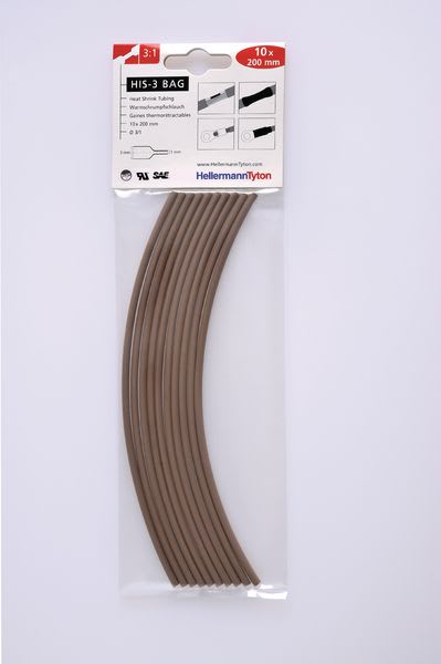 Hellermanntyton - Gaine thermorétractable  HIS-3-BAG 3/1, marron, 10 longueur de 200mm en sachet
