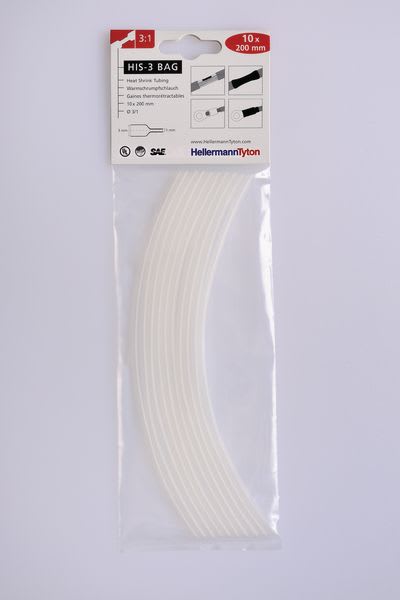 Hellermanntyton - Gaine thermorétractable  HIS-3-BAG 3/1, transparente, 10 longueur de 200mm