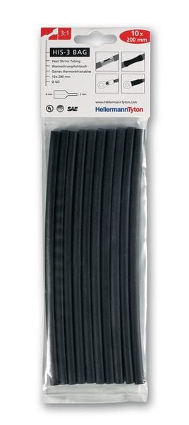 Hellermanntyton - Gaine thermorétractable  HIS-3-BAG 6/2-BK, 10 longueur de 200mm en sachet