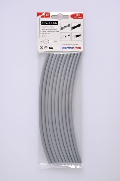 Hellermanntyton - Gaine thermorétractable  HIS-3-BAG 6/2, grise, 10 longueur de 200mm en sachet