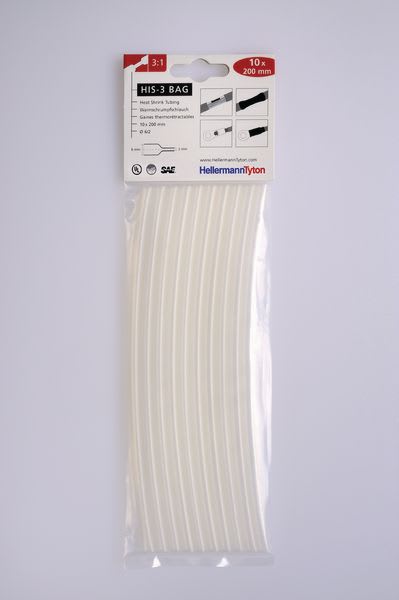 Hellermanntyton - Gaine thermorétractable  HIS-3-BAG 6/2, transparente, 10 longueur de 200mm