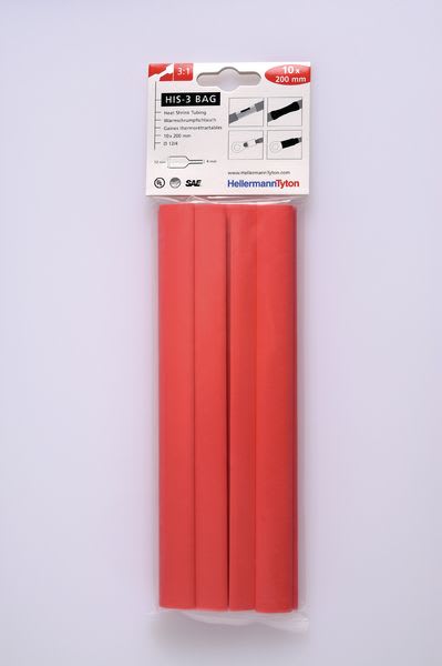Hellermanntyton - Gaine thermorétractable  HIS-3-BAG 12/4, rouge, 10 longueur de 200mm en sachet