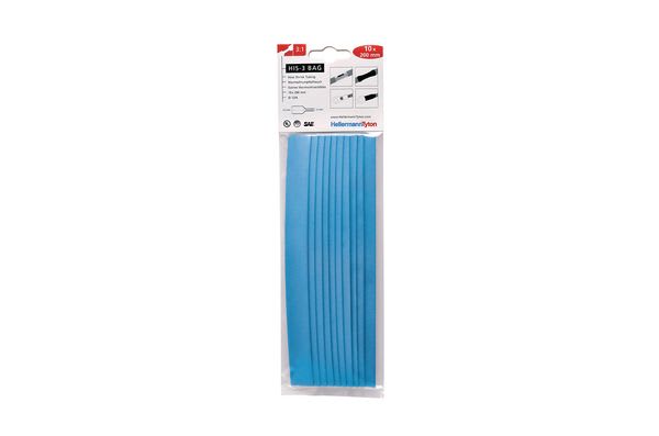 Hellermanntyton - Gaine thermorétractable  HIS-3-BAG 12/4, bleu, 10 longueur de 200mm en sachet