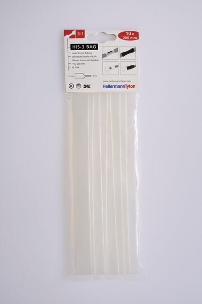 Hellermanntyton - Gaine thermorétractable  HIS-3-BAG 12/4, transparente, 10 longueur de 200mm