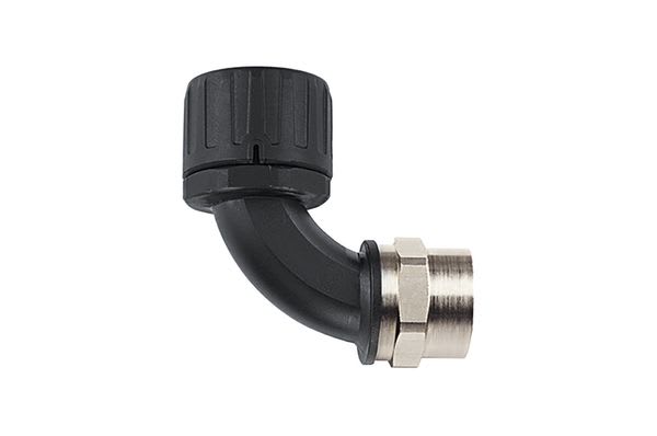 Hellermanntyton - Raccord coudé 90° HG-90F, Ø nominal 28, PG21, PA66, noir, sachet 10 pcs