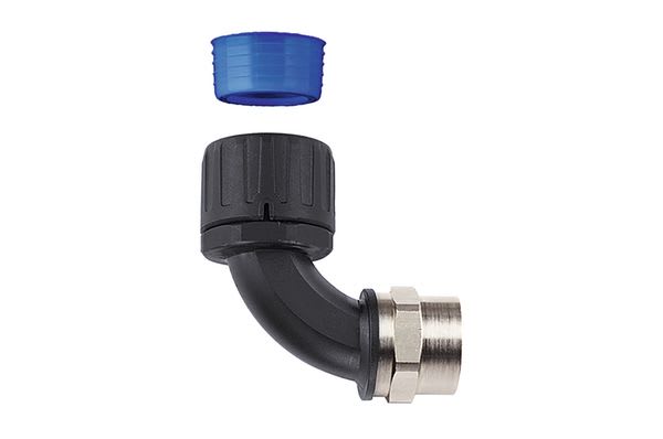 Hellermanntyton - Raccord coudé 90° HGL-90F, Ø nominal 28, PG21, PA66, noir, sachet 10 pcs
