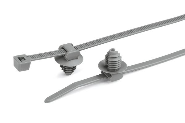 Hellermanntyton - Lanière avec pied sapin 200x4.6mm Øtrou 8 à 8.5mm en PA46 gris - T50RFT8GSD