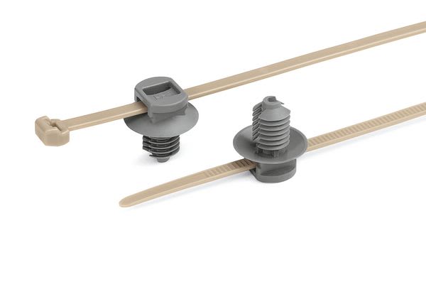 Hellermanntyton - Lanière 145x3.4mm à pied sapin en PEEK + PA46 beige + Gris - PT2AFT6LG