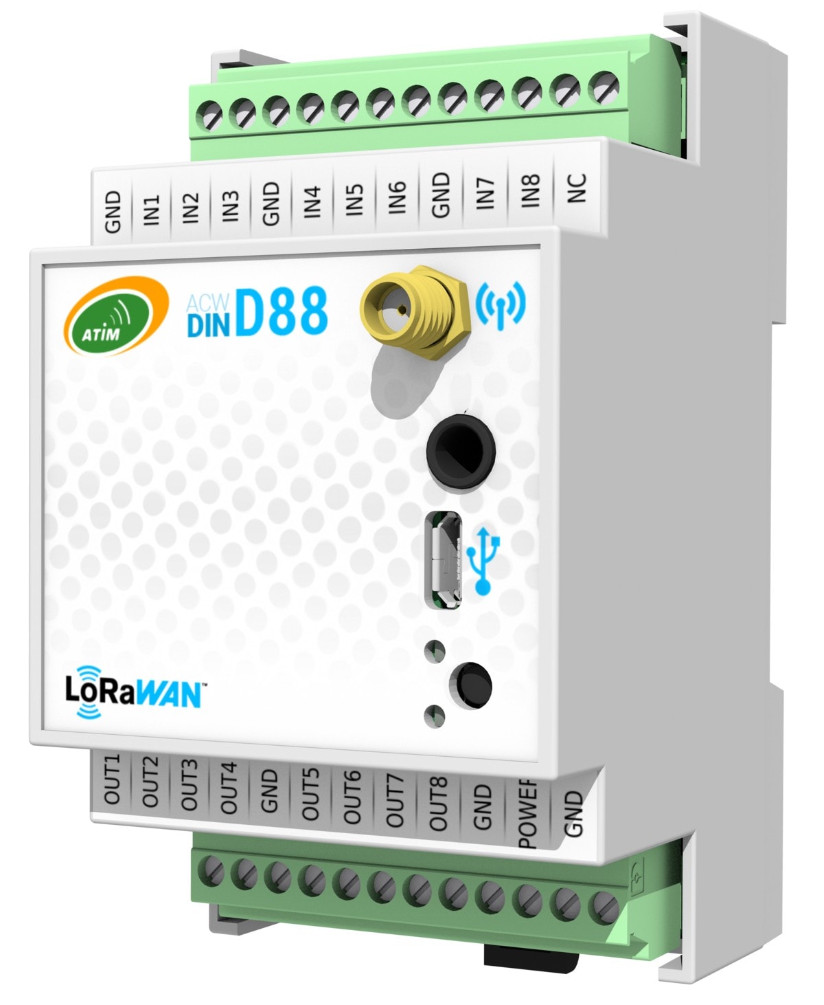 Atim - Transmetteur LoRaWAN - RailDIN - 8 entrées +8 sorties numériques