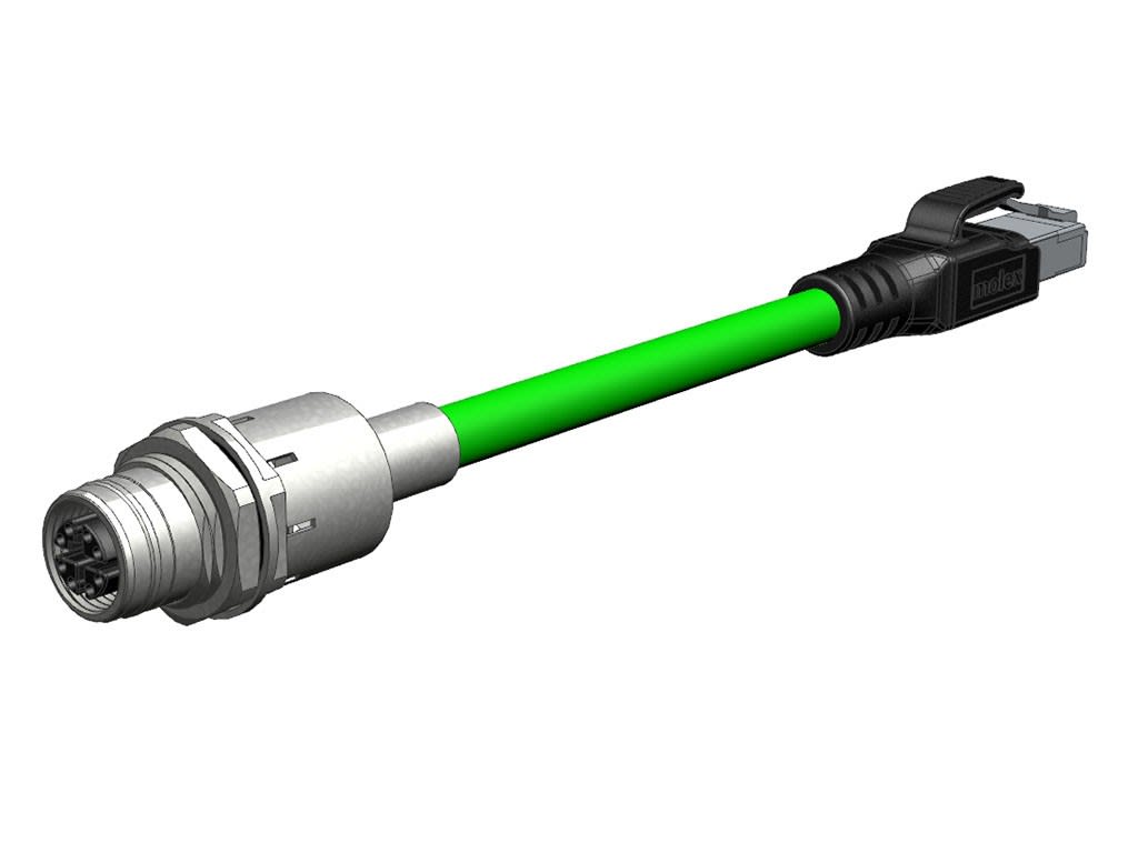 Molex - M12 CAT6A REC-F/RJ45 ST TEAL TPE 0.5M-ID