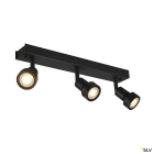 SLV - PURI, plafonnier, noir mat, triple, GU10, max. 3x50W, anneau déco inclus
