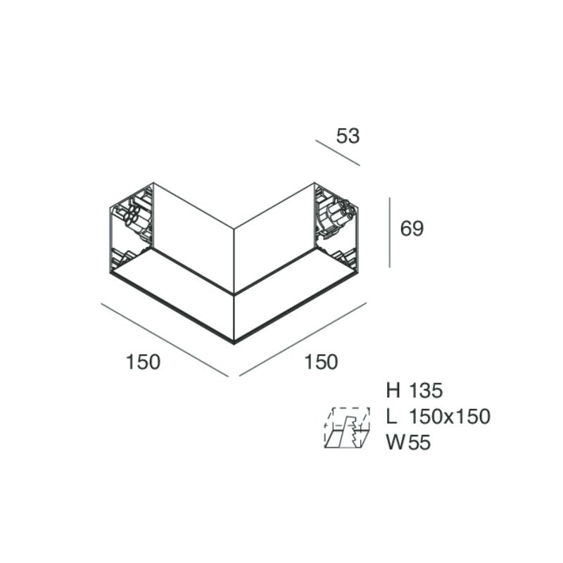 Novalux - HERO : PROFIL EN L, PLAFOND/SUSPENSION/ENCASTRE, PROFIL VIDE CÂBLÉ, ANGLE GAUCHE