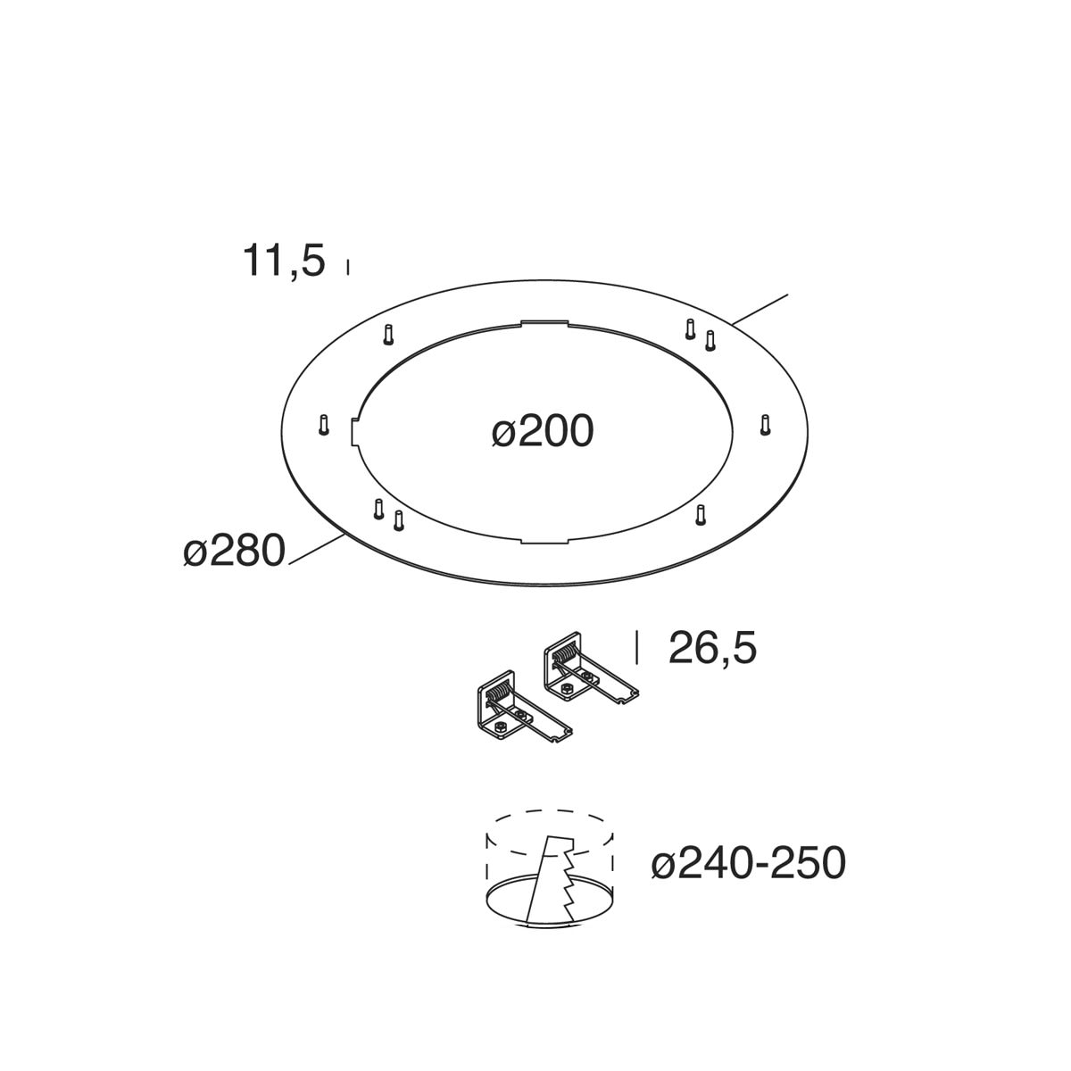 Novalux - SLIM ROND : ADAPTATEUR POUR DIAMÈTRE D'ENCASTREMENT 240MM / 250MM