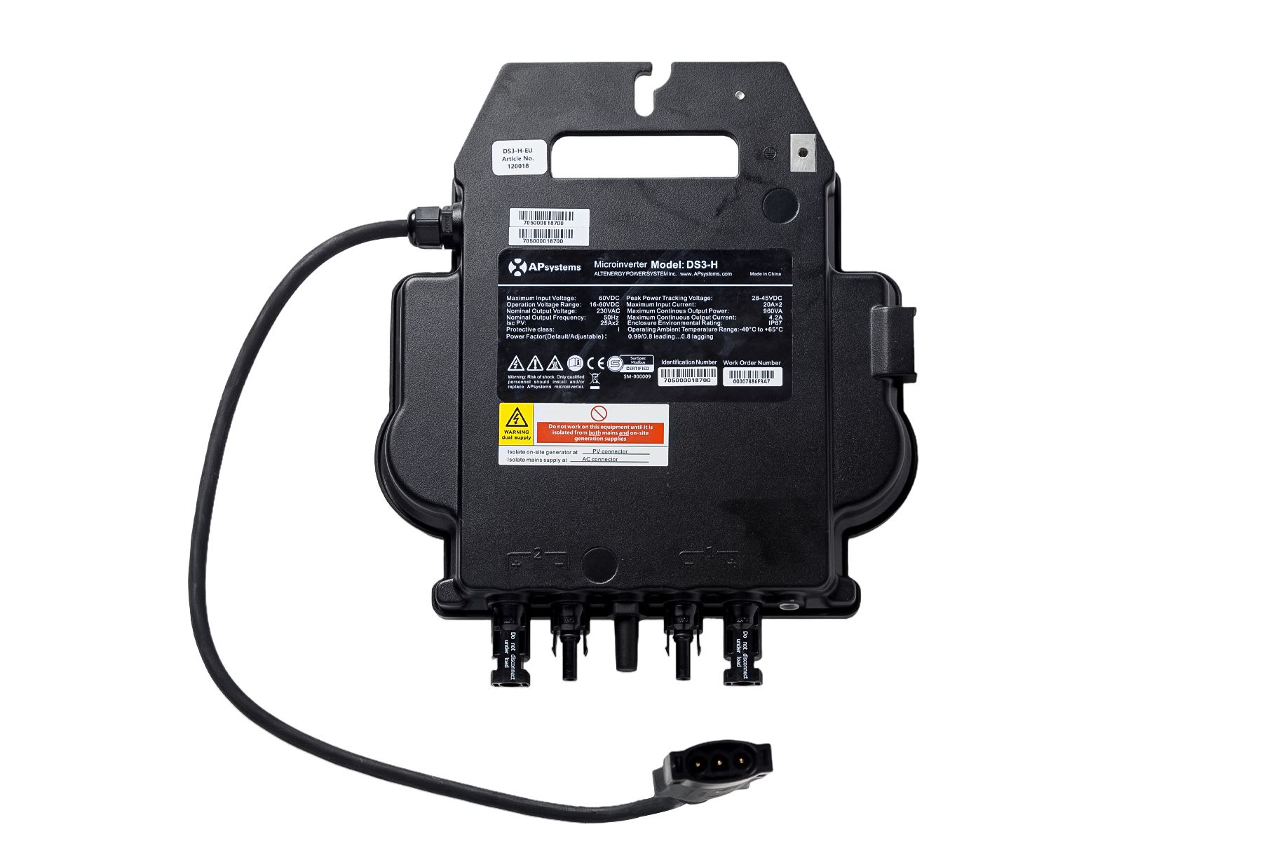APSystems - APsystems Micro-onduleur DS3-H 960VA avec 2 MPPT monophasé 230V AC-50Hz
