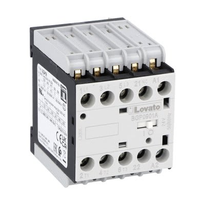 LOVATO ELECTRIC - Minicontacteur, BGP0901A, 3P+1NF, 9A AC3, 24V 50/60Hz, avec broches à souder