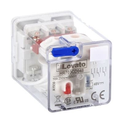 LOVATO ELECTRIC - Rel. industriels 11 pôles avec indicat à LED sans embase, 48VDC 10A, 2 inver.