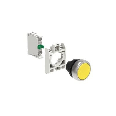 LOVATO ELECTRIC - KIT Bouton-poussoir à IMP en plast., plat, jaune avec socle de fix et 1NO