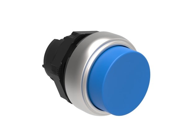 LOVATO ELECTRIC - BOUTON POUSSOIR DEPASSANT A ACCROCHAGE PLAT. SERIES CHROMED PLASTIC Ø22mm BLEU