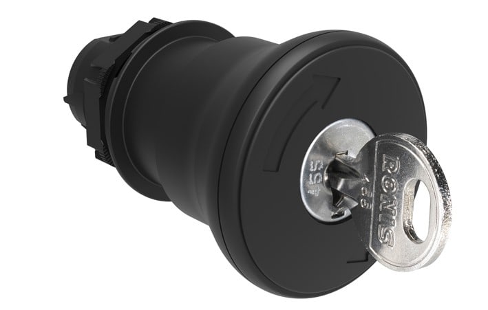 LOVATO ELECTRIC - BOUTON "COUP DE POING" PLAT. CHRO. PLASTIC TOURNER LA CLÉ. xARRÊT NORMAL
