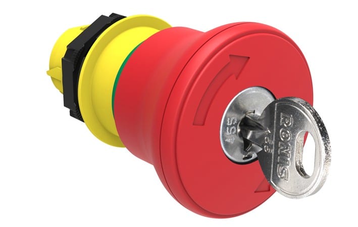 LOVATO ELECTRIC - BOUTON "COUP DE POING" PLAT. CHRO. PLASTIC TOURNER LA CLÉ xDEVEROUILLER Ø40mm